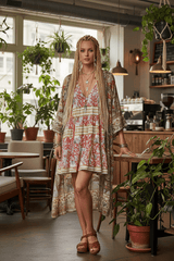 Red Striped Floral Long Sleeve Mini Dress with Pintuck Detail, Dresses, $ 60.00, A Moment Of Now™
