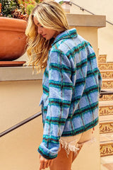 Light Blue Flap Pockets Brushed Vintage Plaid Jacket | Boutique In USA, Jackets, $ 55.00, A Moment Of Now™