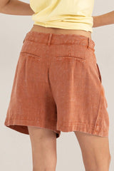 Clay Brown High Waist Pleated Linen Shorts, Shorts, $ 25.00, A Moment Of Now™