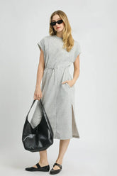 Light Grey Side Slit Midi Tee Dress - Relaxed Fit, Dresses, $ 59.00, A Moment Of Now™