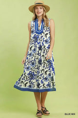 Blue White Floral Scroll Sleeveless Midi Dress | Boutique In USA, Dresses, $ 69.00, A Moment Of Now™