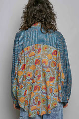 Blue Patchwork Mixed Textured Paisley Floral Stripe Long Sleeve Shirt | Boutique In USA, Shirts, $ 63.00, A Moment Of Now™