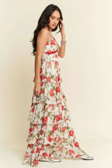 Ivory Red Contrast Ring Lace Ruffle Maxi Dress, Dresses, $ 75.00, A Moment Of Now™