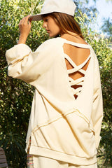 Cream Back Cross Strap Detail Balloon Sleeve Sweatshirt, Sweatshirts, $ 49.00, A Moment Of Now™