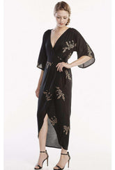 Cherry Blossom Maxi Wrap in Black + Gold | Boutique In USA, Dresses, $ 180.00, A Moment Of Now™