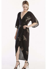 Cherry Blossom Maxi Wrap in Black + Gold | Boutique In USA, Dresses, $ 180.00, A Moment Of Now™