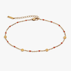 Coral Enameled Chain Coin Station Anklet, Anklets, $ 34.00, A Moment Of Now™