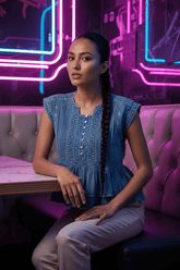 Blue Eyelet Embroidery Pintuck Sleeveless Cotton Blouse | Boutique In USA, Blouses, $ 69.00, A Moment Of Now™