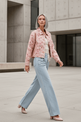 Pink Floral Print Cotton Twill Button Down Barn Jacket | Boutique In USA, Jackets, $ 65.00, A Moment Of Now™