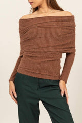 Mocha Brown Luxe Off-Shoulder Knit Top, Tops, $ 35.00, A Moment Of Now™
