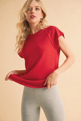 Cherry Red Round Neck Short Sleeve T-Shirt, T-shirts, $ 32.00, A Moment Of Now™