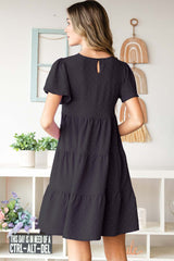 Black Swiss Dot Short Sleeve Tiered Mini Dress, Dresses, $ 39.00, A Moment Of Now™