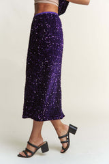 Royal Purple Sequin Back Slit Midi Skirt, Skirts, $ 45.00, A Moment Of Now™