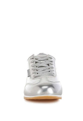 Astylos Silver Metallic Faux Leather Sneakers, Sneakers, $ 79.99, A Moment Of Now™