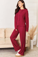 Stay Cozy Ribbed Hooded Top & Straight Pants Set, Outfit Sets, $ 35.00, A Moment Of Now™