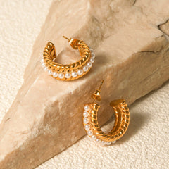 Elegant 18K Gold Plated Pearl C-Hoops, Earrings, $ 16.00, A Moment Of Now™