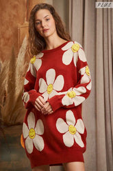 Plus Size Happy Face Print Knit Sweater with Pockets, Sweater Dresses, $ 96.95, A Moment Of Now™