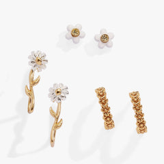 Daisy Flower Stud and Huggie Hoop Earring Set of 3 | Boutique In USA, Earrings, $ 58.00, A Moment Of Now™