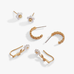 Daisy Flower Stud and Huggie Hoop Earring Set of 3 | Boutique In USA, Earrings, $ 58.00, A Moment Of Now™