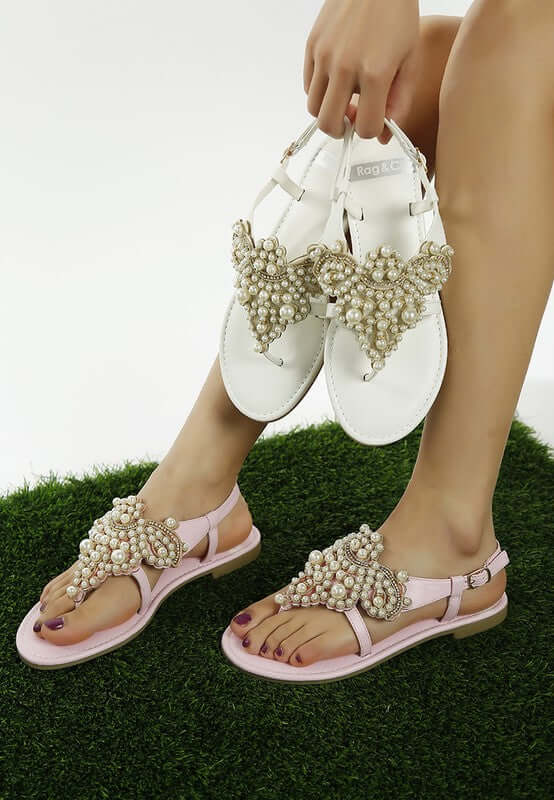 Nayasa Pn Buckle Pearls Flats Sandals - Stylish Comfort, Sandals, $ 79.99, A Moment Of Now™
