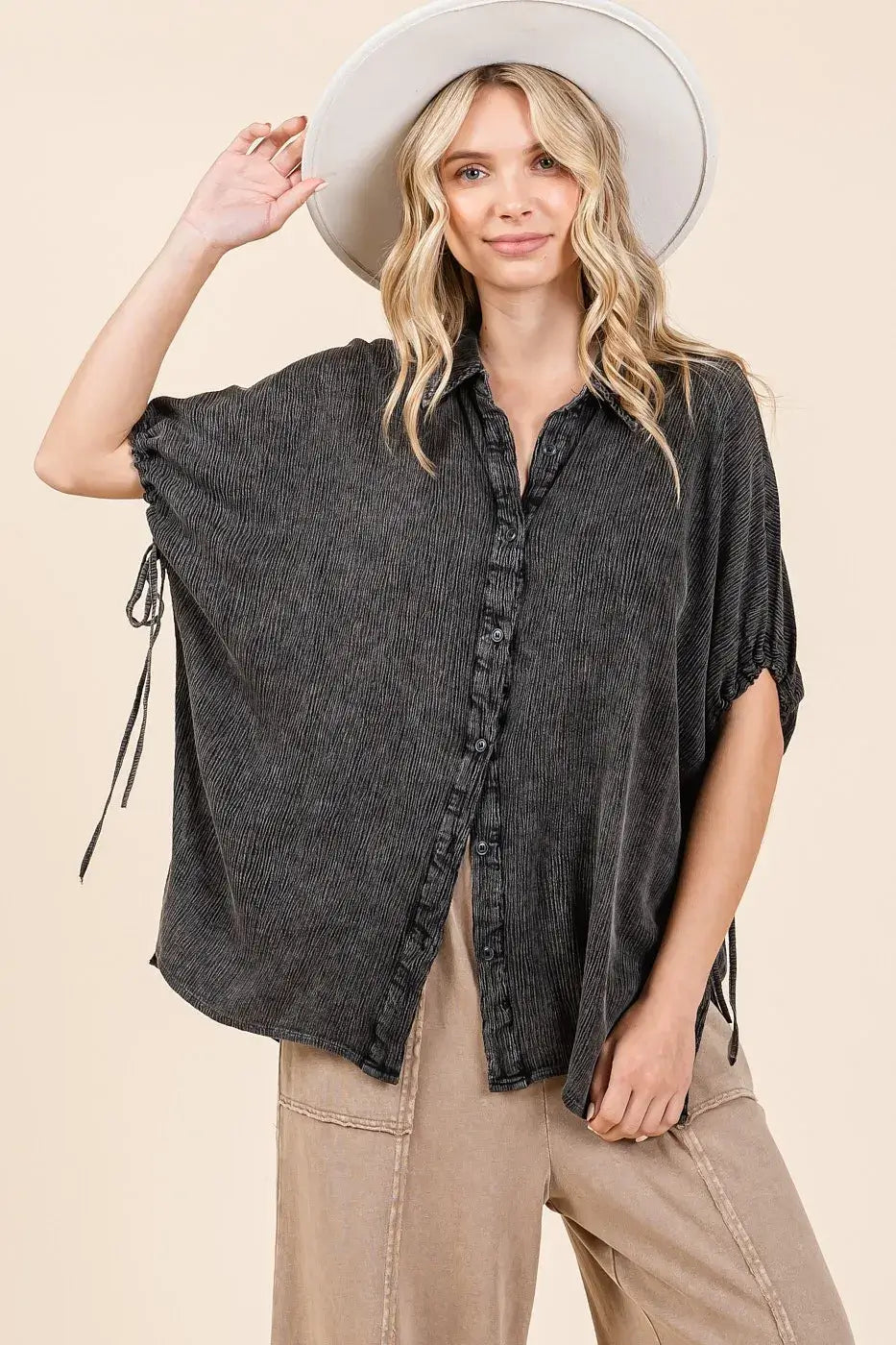 Black Mineral Wash Loose Fit Button Down Shirt, Shirts, $ 55.00, A Moment Of Now™