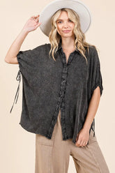 Black Mineral Wash Loose Fit Button Down Shirt, Shirts, $ 55.00, A Moment Of Now™