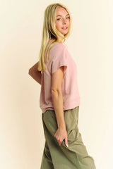 French Rose Breezy Knit T-shirt Top - Effortless Style, T-shirts, $ 45.00, A Moment Of Now™