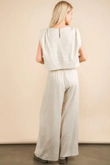 Oatmeal Solid Woven Top & Pants Set | Stylish Outfit, Outfit Sets, $ 55.00, A Moment Of Now™
