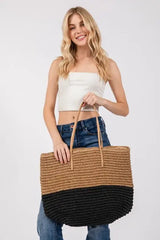 Black Brown Straw Braided Beach Tote Bag, Totes, $ 45.00, A Moment Of Now™