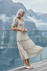SO ME Ditsy Floral Self Belt On Elastic Waist Maxi Dress