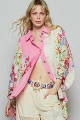 Candy Pink Thermal & Crochet Lace Mix Shirt, , $ 53.00, A Moment Of Now™