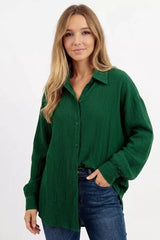 Green Oversized Wrinkled Gauze Button Up Shirt Top | Boutique In USA, Tops, $ 45.00, A Moment Of Now™