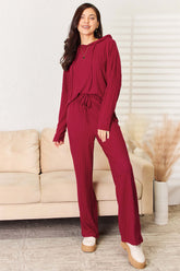Stay Cozy Ribbed Hooded Top & Straight Pants Set, Outfit Sets, $ 35.00, A Moment Of Now™