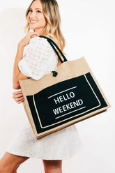 Hello Weekend Burlap Large Tote Shoulder Bag, Shoppers, $ 25.00, A Moment Of Now™