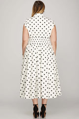 Off White Front Zip Polka Dots Midi Dress, Dresses, $ 69.00, A Moment Of Now™