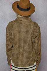 Olive Green Raw Hem Button Up Jacket with Pockets, Jackets, $ 85.00, A Moment Of Now™