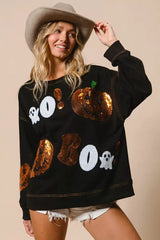 Black Halloween Sequin Embroidery Sweatshirt, Sweatshirts, $ 62.00, A Moment Of Now™