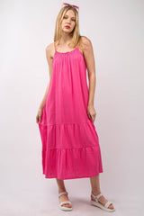 Fuchsia Ruffled A-Line Tired Midi Cami Dress, Dresses, $ 49.00, A Moment Of Now™