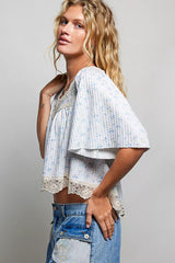 Floral Print Lace Trim Blouse | Boutique In USA, Blouses, $ 65.00, A Moment Of Now™
