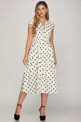 Off White Front Zip Polka Dots Midi Dress, Dresses, $ 69.00, A Moment Of Now™
