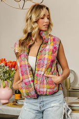 Colorful Quilted Washed Plaid Snap Down Vest, Vests, $ 69.00, A Moment Of Now™