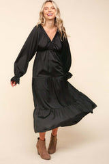 Black Flounce Long Sleeve Tiered Midi Dress, Dresses, $ 69.00, A Moment Of Now™