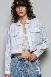 Off White Eyelet Textured Cotton Cropped Button Front Jacket | Boutique In USA, Jackets, $ 76.00, A Moment Of Now™