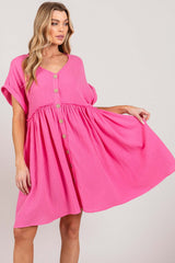 Pink Button Up Short Sleeve Dress - Stylish & Versatile, Dresses, $ 45.00, A Moment Of Now™