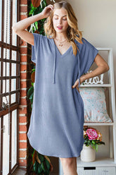 Blue Plus Size Ribbed Short Sleeve Hooded Dress, Dresses, $ 45.00, A Moment Of Now™