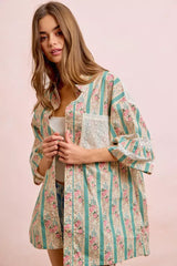 Teal Eyelet Lace And Floral Mix And Match Shirt Top | Boutique In USA, Tops, $ 55.00, A Moment Of Now™