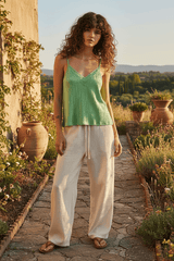 Kelly Green Lace Detail V-Neck Textured Knit Cami |Bohemian Fashion, Tank Tops, $ 47.00, A Moment Of Now™