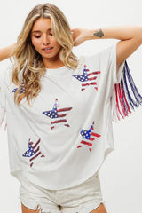 Off White USA American Flag Sequin Star Fringe Top, Tops, $ 45.00, A Moment Of Now™