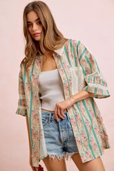 Teal Eyelet Lace And Floral Mix And Match Shirt Top | Boutique In USA, Tops, $ 55.00, A Moment Of Now™
