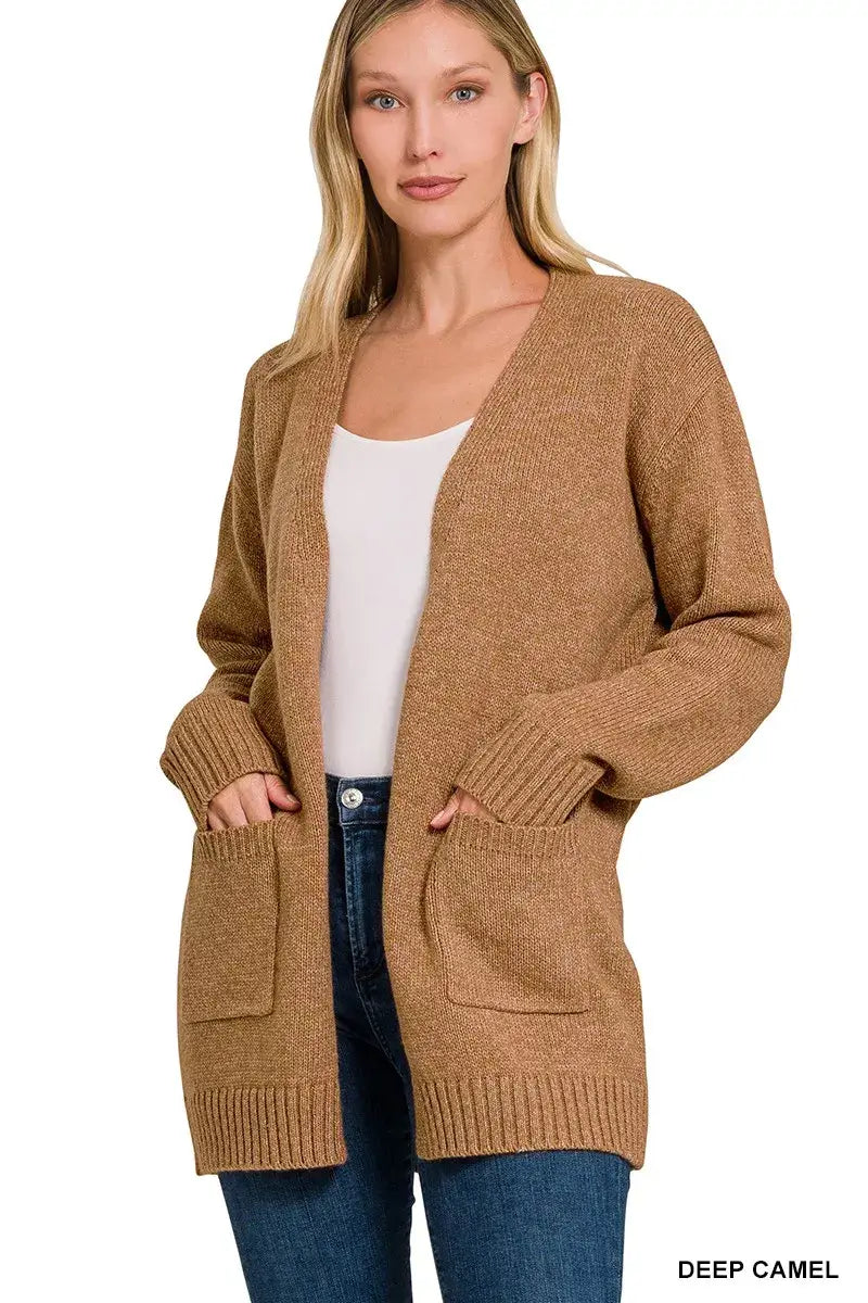 Camel Brown Open Front Sweater Cardigan | Boutique In USA, Cardigans, $ 48.00, A Moment Of Now™
